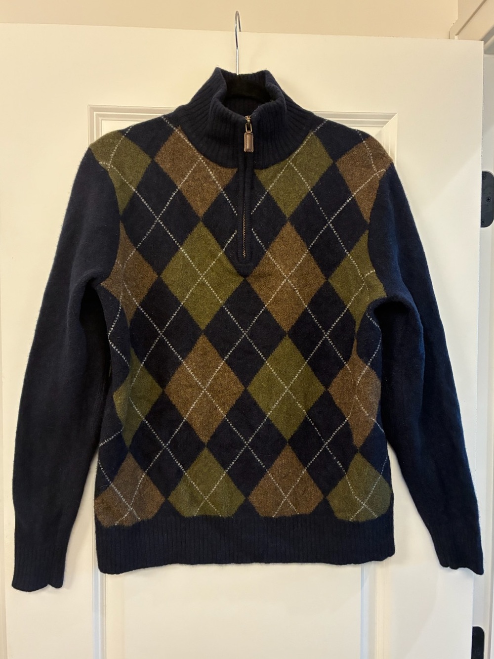 J. CREW Vintage 100% Lambswool Argyle V-Neck Pullover Sweater Navy Men’s Large